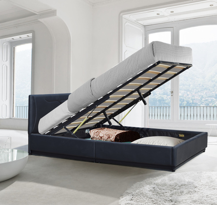 Da Ottoman màu đen 4ft6 Giường đôi bọc nệm Khung nâng ga Giường lưu trữ