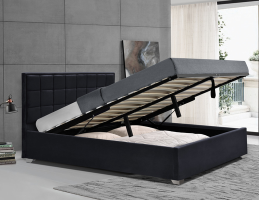 Black Plush Velvet Upholstered Gas Lift Bed Chống vết bẩn với bốn chân kim loại