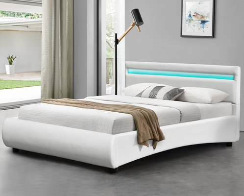 Giường bọc da giả màu trắng Deisgn hiện đại với đầu giường LED