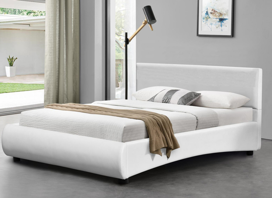 Giường bọc da giả màu trắng Deisgn hiện đại với đầu giường LED