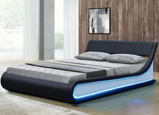 Giường đôi King Size LED Bọc da giả da màu đen hiện đại