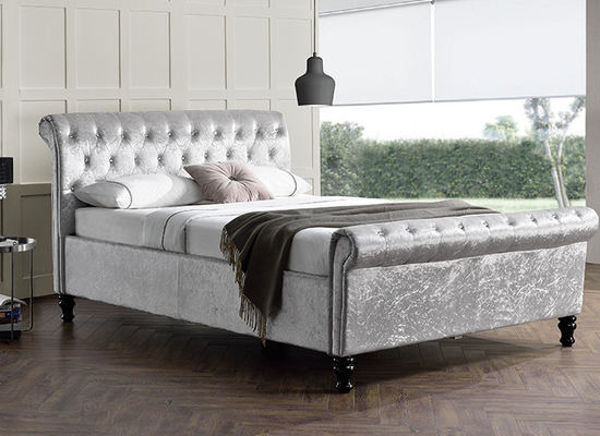 Soft Velvet Chesterfield Ottoman Sleigh Bed Pít-tông thủy lực với dung lượng lưu trữ lớn