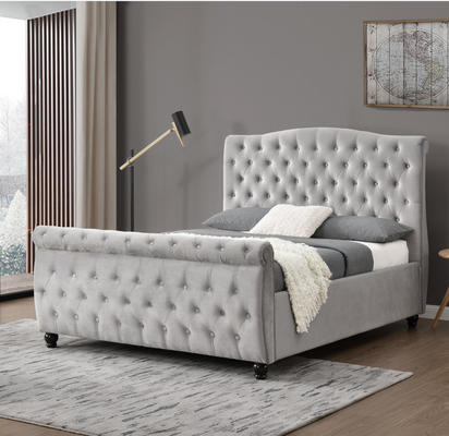 Crushed Velvet Chesterfield Xe trượt tuyết Giường lưu trữ Ottoman Nâng khí mở êm