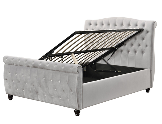 Crushed Velvet Chesterfield Xe trượt tuyết Giường lưu trữ Ottoman Nâng khí mở êm