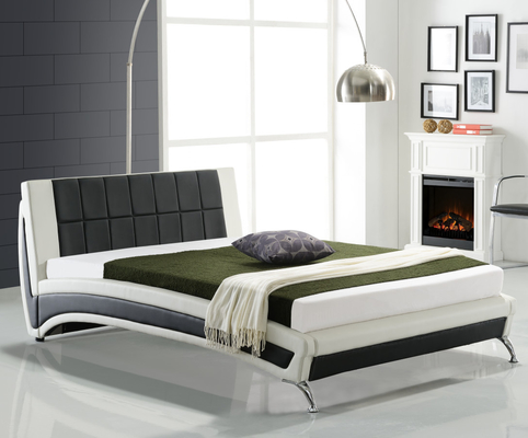 Khung giường bọc da PU giả màu đen và trắng Super King Size
