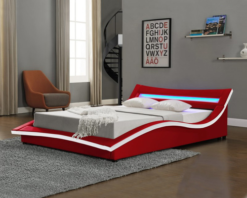 Thiết kế kiểu Ý Gas Lift Storage Bed Curve Shape Faux Leather PU With LED