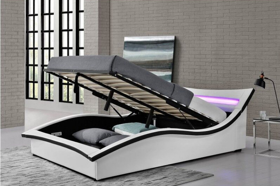 Thiết kế kiểu Ý Gas Lift Storage Bed Curve Shape Faux Leather PU With LED