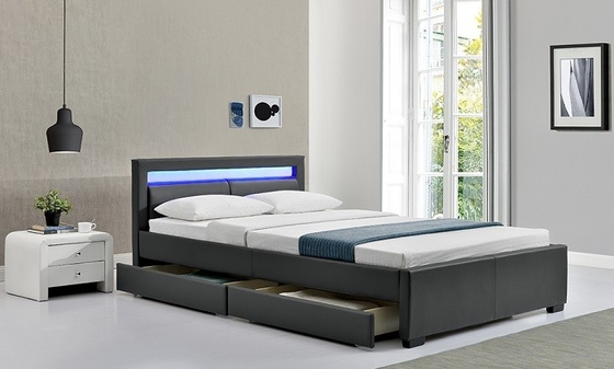 Nhà sản xuất giường bọc vải màu xám / đen Fabrc King Size With LED / Draws