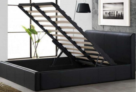 Giường ngủ bằng da tổng hợp có đầu giường cao Kích thước đầy đủ Giường lưu trữ thang máy khí