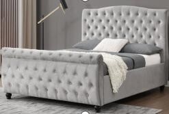 Soft Queen Grey Velvet Sleigh Bed Đầu giường cao thoải mái
