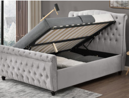Soft Queen Grey Velvet Sleigh Bed Đầu giường cao thoải mái