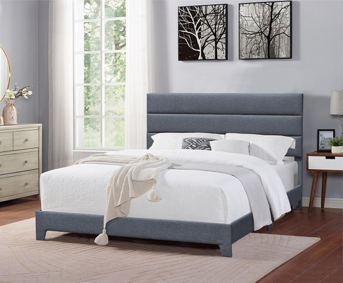 Nhà sản xuất giường bọc nệm màu xám Đầu giường cao cấp bằng vải lanh kích thước đầy đủ