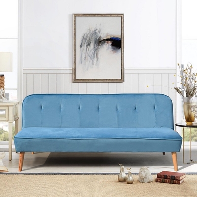 Giường Sofa Blue Velvet 3 Chỗ Giường Sofa Có Thể Gập Lại Với Chân Gỗ