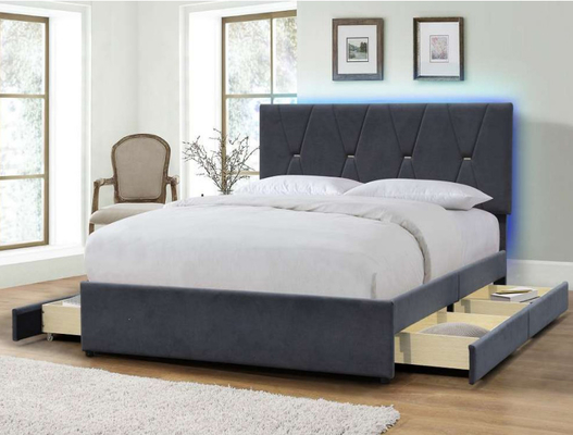 Các nhà sản xuất giường gỗ bọc Bốn ngăn lưu trữ có kích thước lớn với đầu giường LED