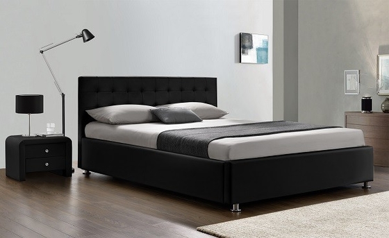Viết / Nhà sản xuất giường bọc màu đen PU Leather Queen Size 50pcs MOQ