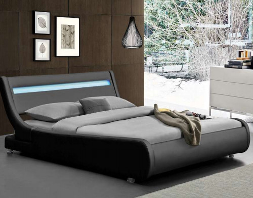 Trang chủ Khung giường bọc giả da màu đen với đèn LED