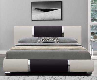 Thiết kế thời trang tối giản Các nhà sản xuất giường da Màu đen và trắng Đường cong PU Bedstead
