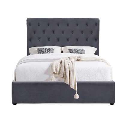 Grey King Size Giường lưu trữ bọc nệm Khung ván ép Dễ dàng lắp ráp với Tai đầu giường