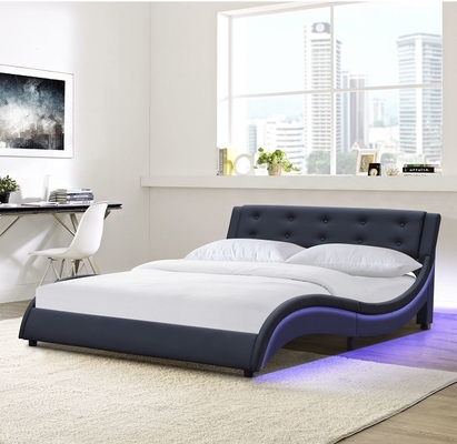 Giường nền đường cong giả da kích thước gấp đôi được bọc bằng đèn LED