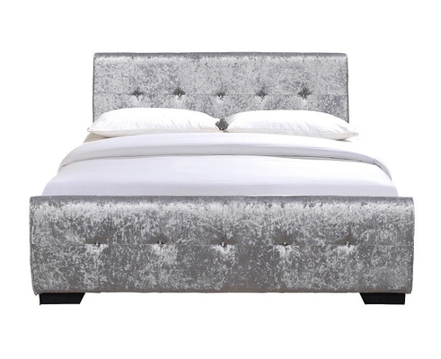 Khung giường bọc nệm màu xám cỡ Queen với các nút Diamante chần trên đầu giường