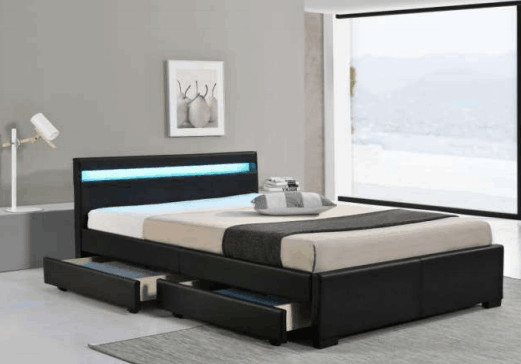 Gỗ MDF LED Giường bọc da Khung giả da có hộp