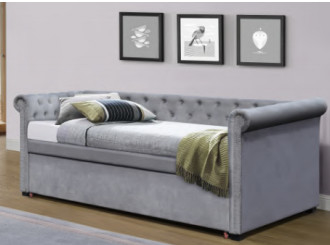 Giường ngủ Trundle bọc nệm đa chức năng màu xám có ngăn chứa