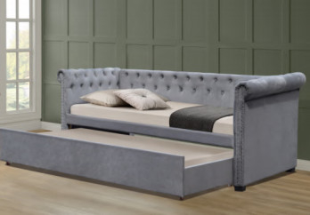 Giường ngủ Trundle bọc nệm đa chức năng màu xám có ngăn chứa
