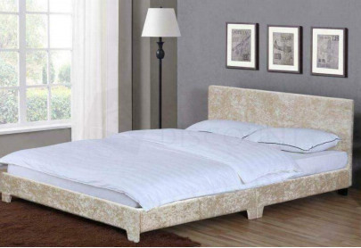 King Size Vải nhung sợi nhỏ Khung giường gỗ hiện đại Nút chần