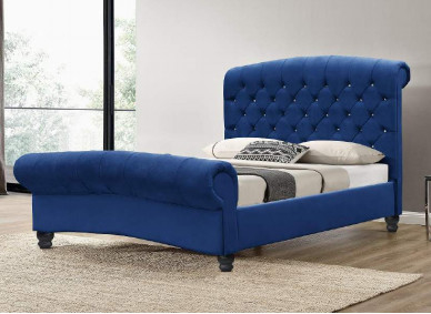 OEM Sang trọng Ottoman Blue Velvet King Size Khung giường có độ bền cao