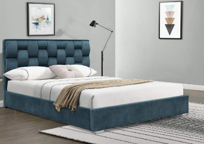 Khung giường bằng vải nhung kích thước gấp đôi với đầu giường cao chần