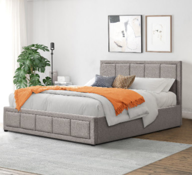 King Size Vải vải lanh Gỗ gốm khung giường hiện đại với lưu trữ BSCI