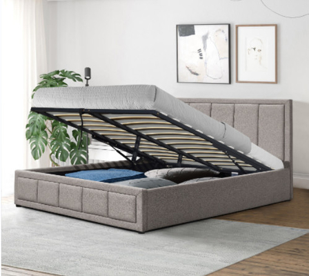 King Size Vải vải lanh Gỗ gốm khung giường hiện đại với lưu trữ BSCI