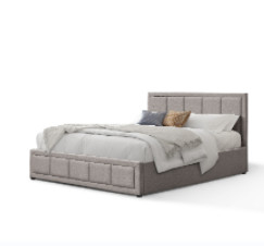 King Size Vải vải lanh Gỗ gốm khung giường hiện đại với lưu trữ BSCI