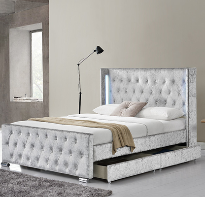 Nút tufted Nền lưu trữ bọc nệm Queen Giường bốn ngăn kéo