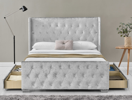 Nút tufted Nền lưu trữ bọc nệm Queen Giường bốn ngăn kéo