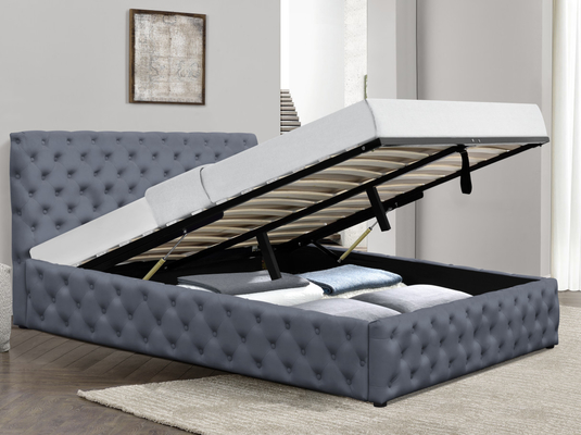 Giường lưu trữ nâng khí nhung màu xám nhạt King Size Upholstered Tufted Bottons