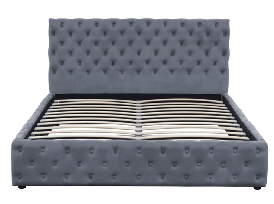 Giường lưu trữ nâng khí nhung màu xám nhạt King Size Upholstered Tufted Bottons