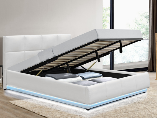Tùy chọn kích thước trắng da giả thang máy khí giường bọc bọc khung với lưu trữ và LED