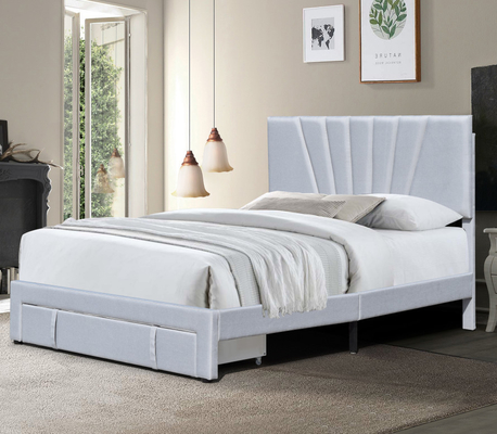 80 X 60 Inch Gỗ gốm khung giường kích thước Queen Linen vải ngăn kéo trên bàn chân
