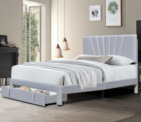 80 X 60 Inch Gỗ gốm khung giường kích thước Queen Linen vải ngăn kéo trên bàn chân