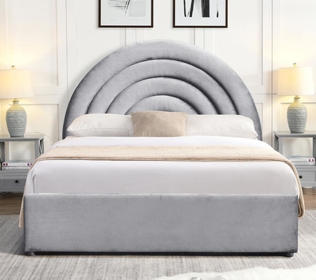 Chi tiết định hướng máy nâng khí giường lưu trữ hình dạng cong Rainbow Headboard Vải màu xám