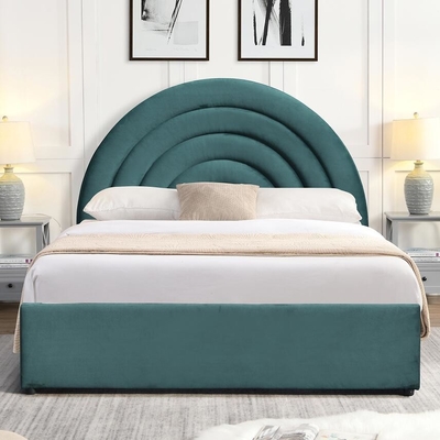Chi tiết định hướng máy nâng khí giường lưu trữ hình dạng cong Rainbow Headboard Vải màu xám