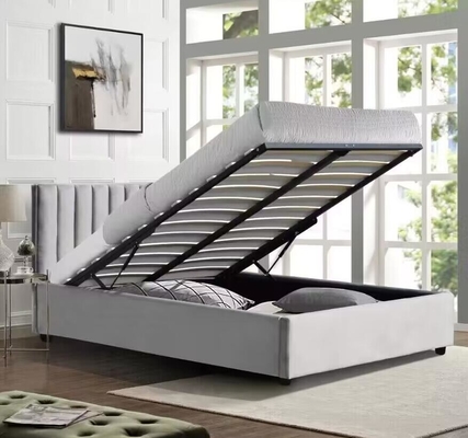 Áo nhung màu xám nhạt cao tốc lưu trữ khí giường khung gấp đôi kích thước