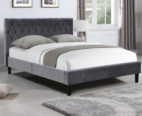 Vải nhung màu xám đệm khung giường kích thước Queen với nút trên đầu giường