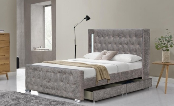 Giường nhung chần nhung có đèn LED và nút bấm kim cương