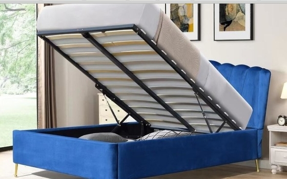 Blue Fabric Velvet Gas Lift Storage Bed Với Bốn Chân Vàng