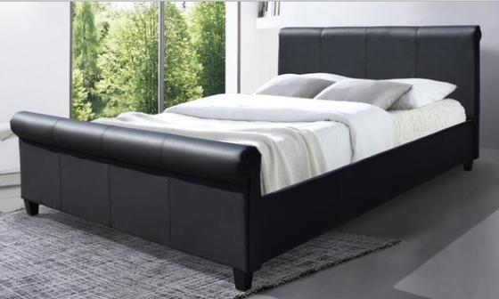 Giường bọc nỉ Wholeasle Giường giả da màu đen
