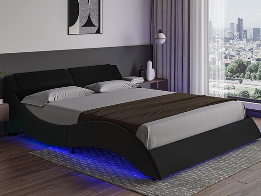 Giường đệm với bàn đầu da PU, khung giường nền tảng PU với đèn LED