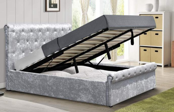 Nâng lên giường lưu trữ kích thước đầy đủ giường bọc với đầu giường và kho lưu trữ bên dưới