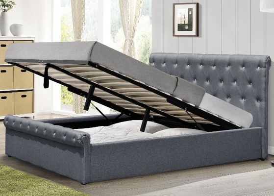 Diamond Buttons Gas Lift Storage Bed Bed Double Size Grey Linen Ottoman Bed Chứng nhận BSCI